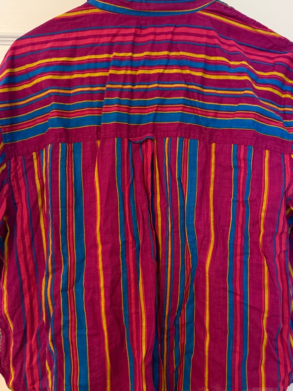 Sezane Multicolor Striped Button-Down Shirt — Magenta, Blue, Yellow - Picture 5 of 9